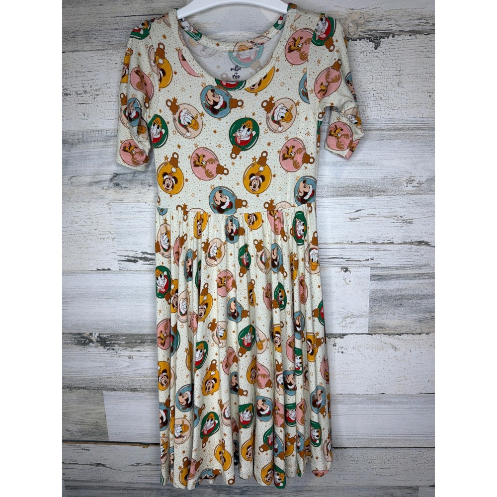 Millie + Roo Dress Girls 3/4 Cream Disney Christmas Bamboo Disneycore EUC